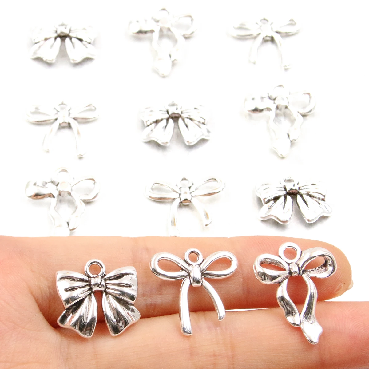 20Pcs 13 Style Metal Alloy Cute Hollow Bow Charms Holiday Gifts Pendants For Jewelry Making DIY Handmade Craft