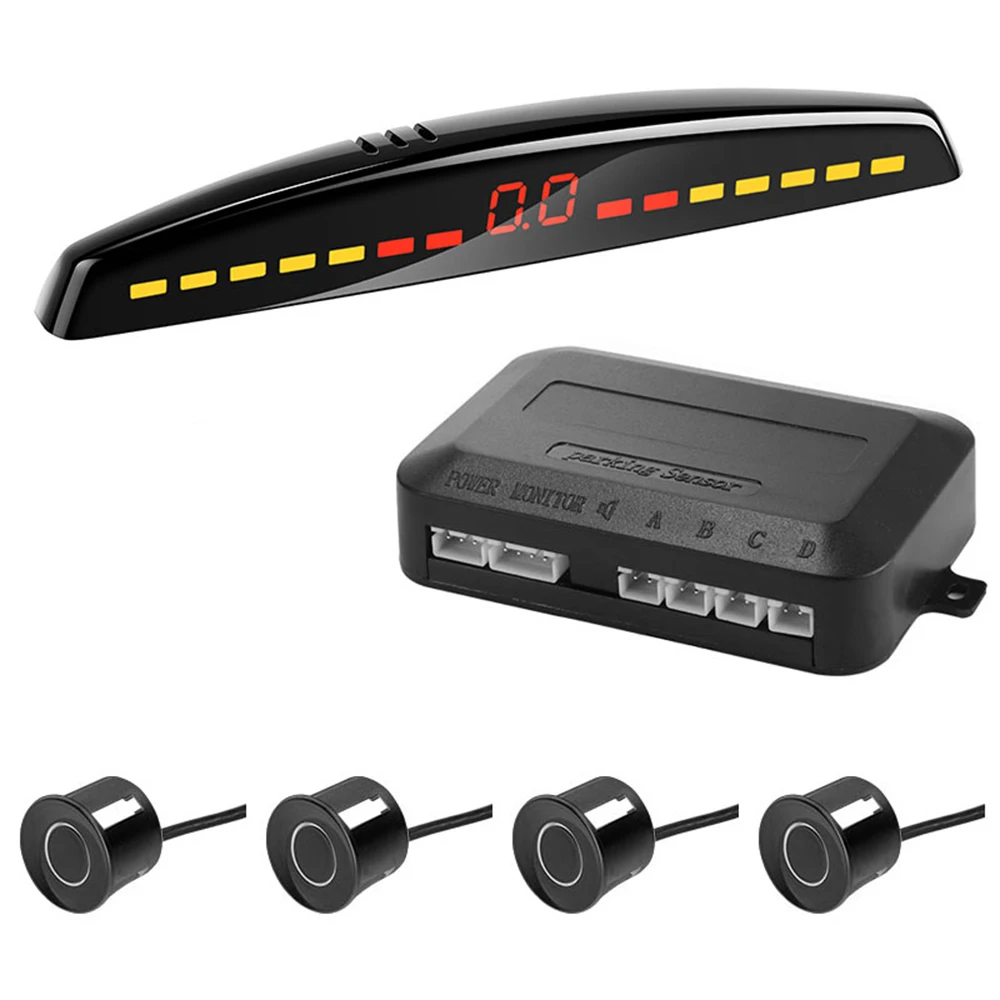 

Car Parking Sensor System Auto Reversing Backup LED Radar Rear Parking Alarm Kit 4 Probe Universal