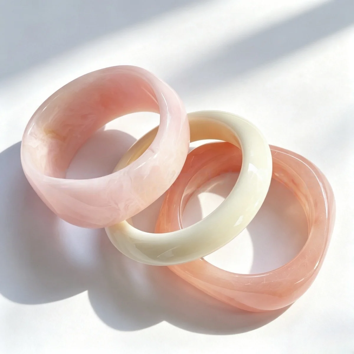 3Pcs/Set Irregular Geometry Smudging Resin Acrylic Wide Bracelet for Women Waterproof Trendy Chunky Bangles Set Wrist Jewelry