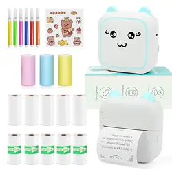 thermal printer with 13 rolls of paper, Bluetooth mini cute printer used for storing notes, photos, stickers, labels, receipts