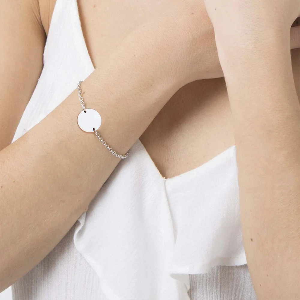 eManco 10PCS Solid Blank Round Charms Stainless Steel Bracelet Minimalist Initial Charms Accessories Adjustable Jewelry