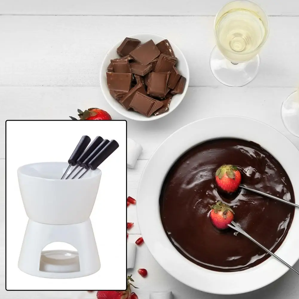 Even Heating Ceramic Pot Ceramic Fondue Pot Elegant Ceramic Fondue Butter Warmer Set for Chocolate Cheese for Even for Dipping