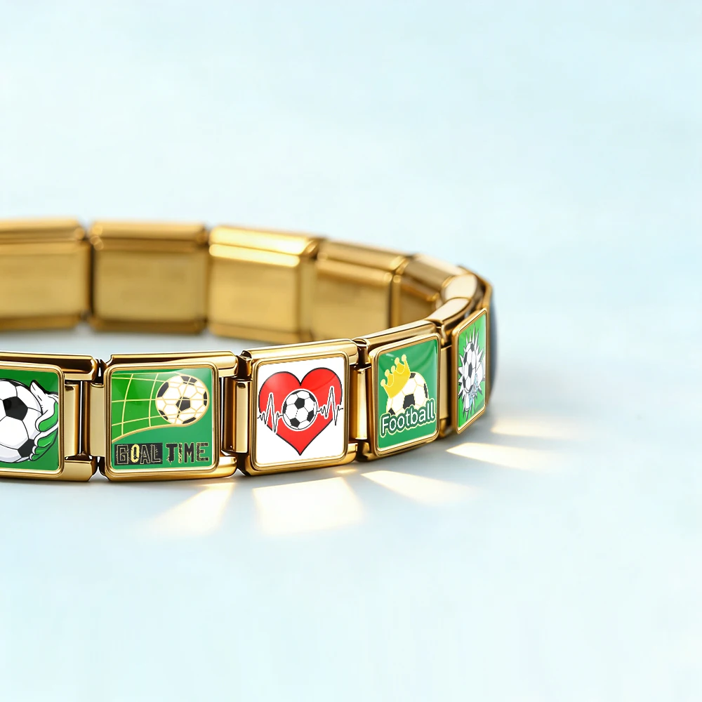 Original Design Grüne Fußball-Serie Edelstahl-Charms Italienische Gliederung Passend für 9mm Armbänder DIY Mode Schmuck für Damen und Herren – Detail 2