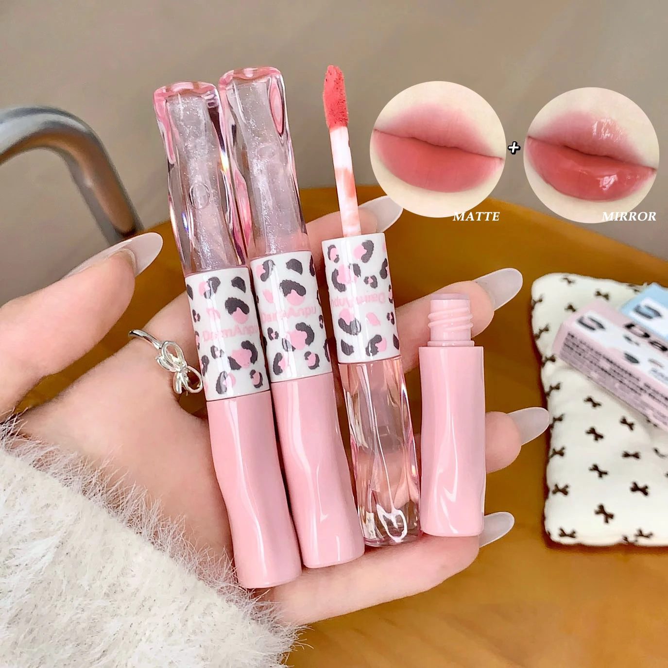 ماتي الشفاه الصقيل مرآة مزدوجة الرأس أحمر الشفاه ترطيب المياه لمعان معطف واق من المطر بلون الشفاه النفط غير عصا كوب كوريا الشفاه ماكياج #3