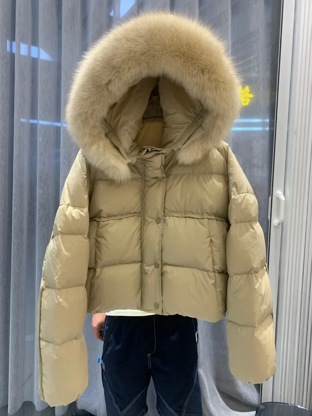 Short Warm Hooded Simple Real Fox Fur Coat Female Puffer Jacket Women 2024 New Fashion Winter White Duick Down Jacket Women