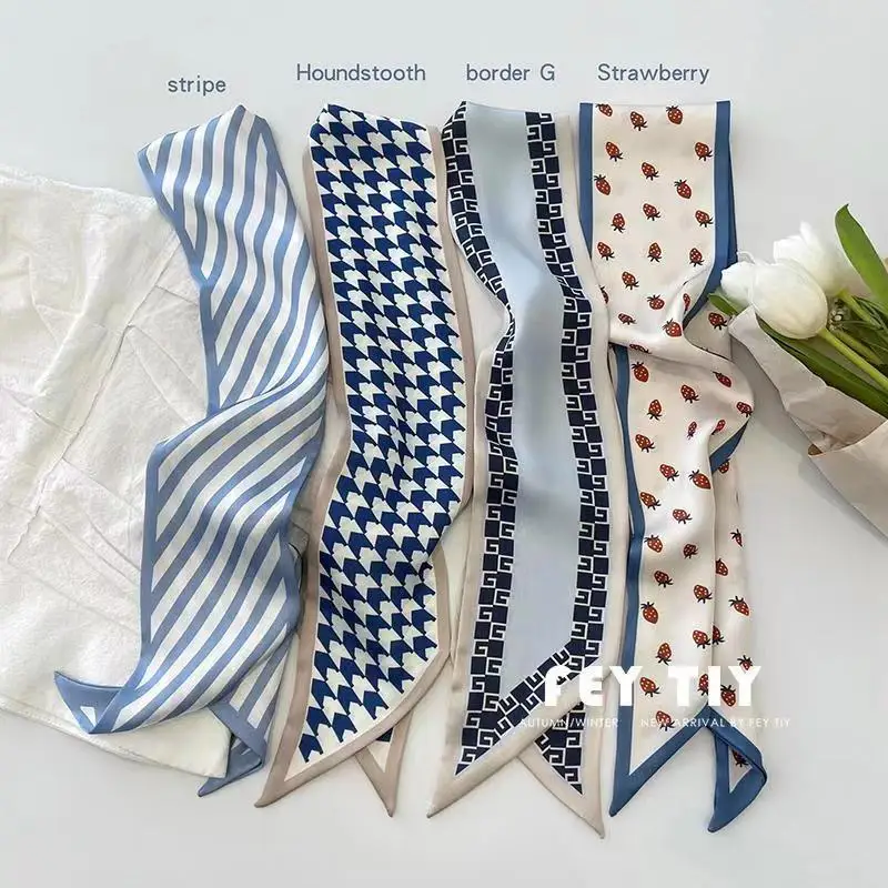 4pcs/set Series Silk Satin Scarf Women Cloth Hair Bands Headdress Accessories Lady Scarves Ribbon Neck Ties for Bag Handle
