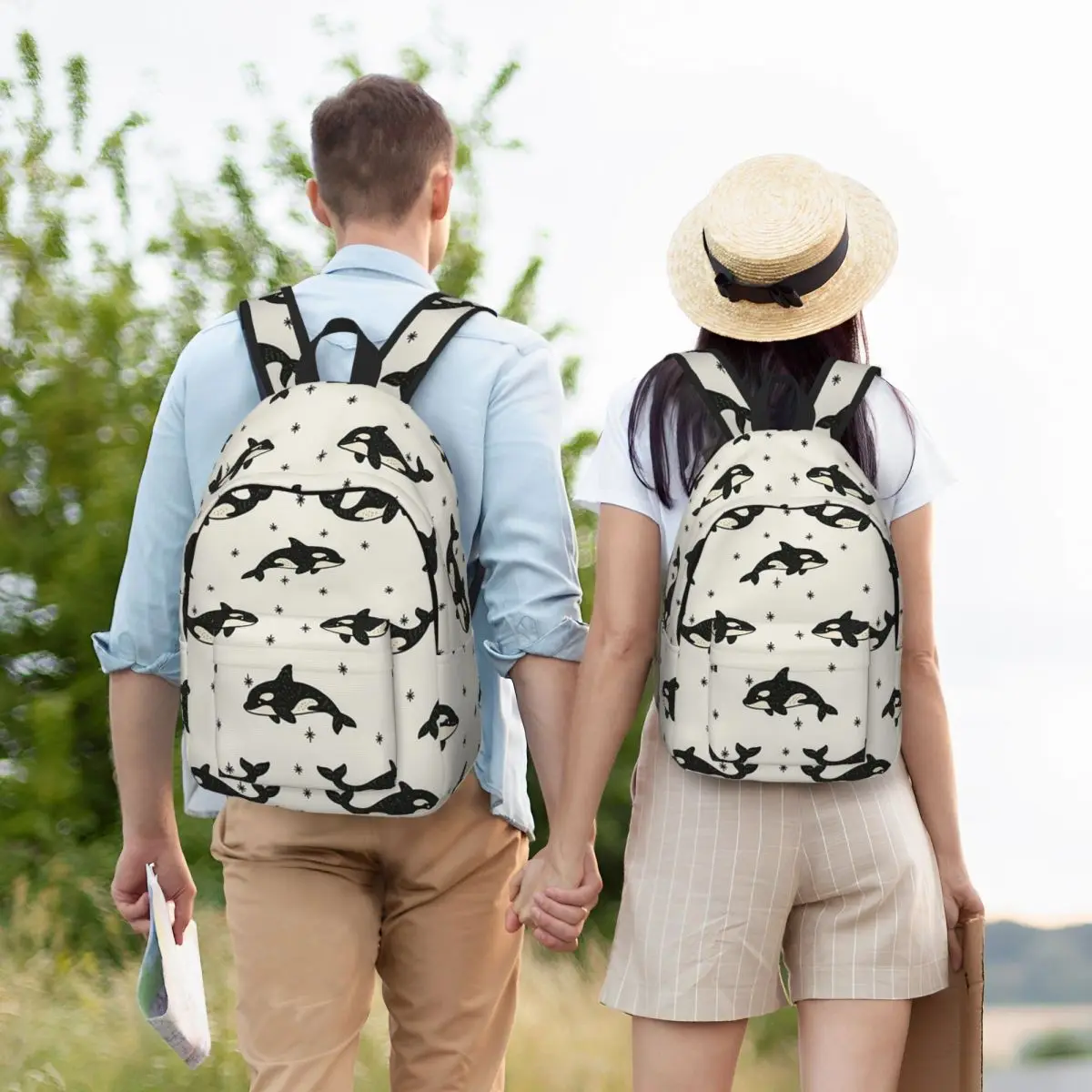 Killer Whale Orca Pattern Student Backpack School Bag Hiking Travel Daypack for Men Women Bookbag Shoulder Bags