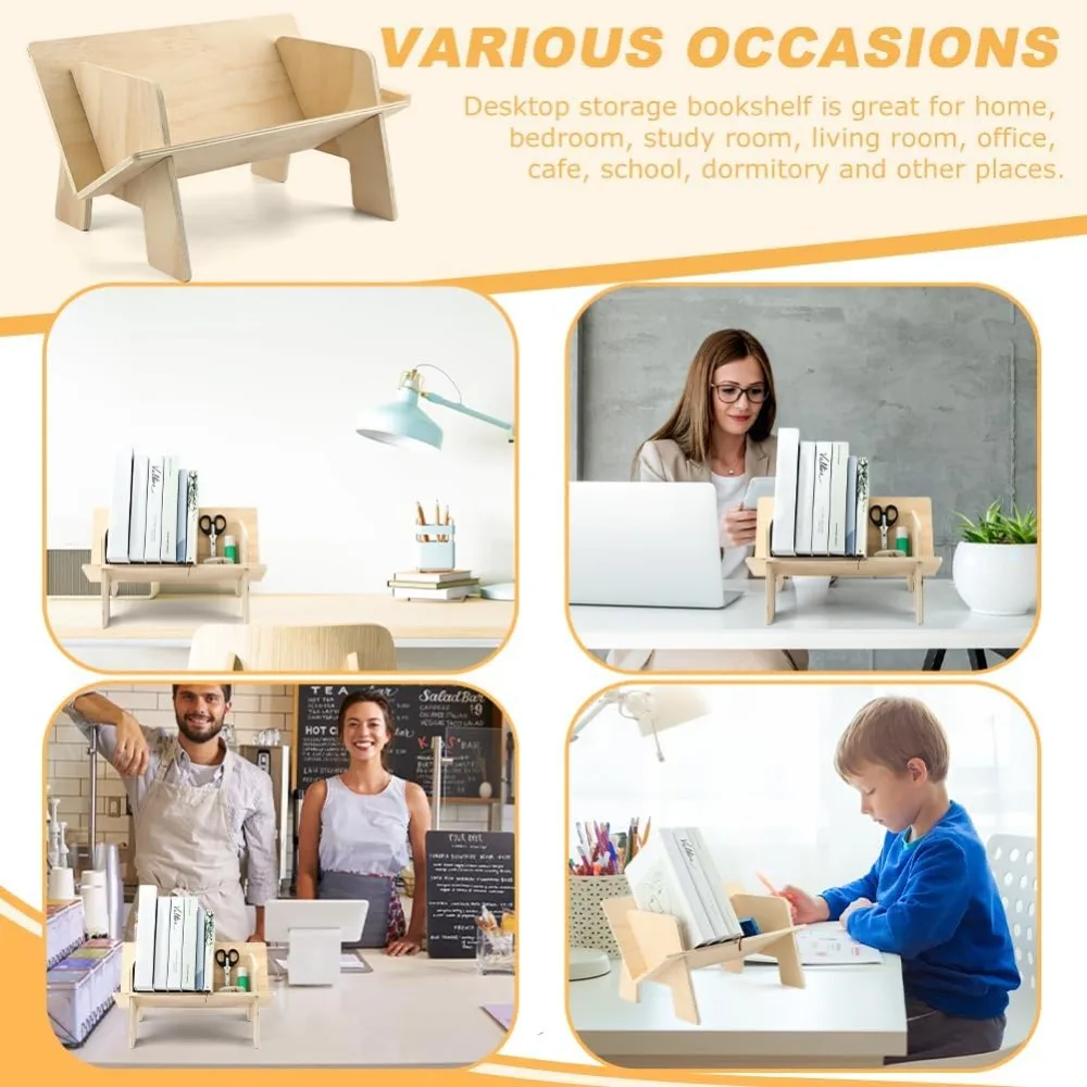 Wooden Tabletop Bookshelf, Tabletop Mini Bookcase Desk Storage Magazine Holder CD Rack, Desk Book Organizer in Living Room Offic