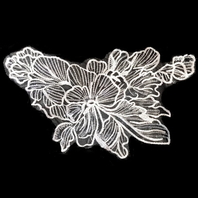 1 Piece Embroidery Black White Flower Lace Applique Patch For Wedding Decoration Repair