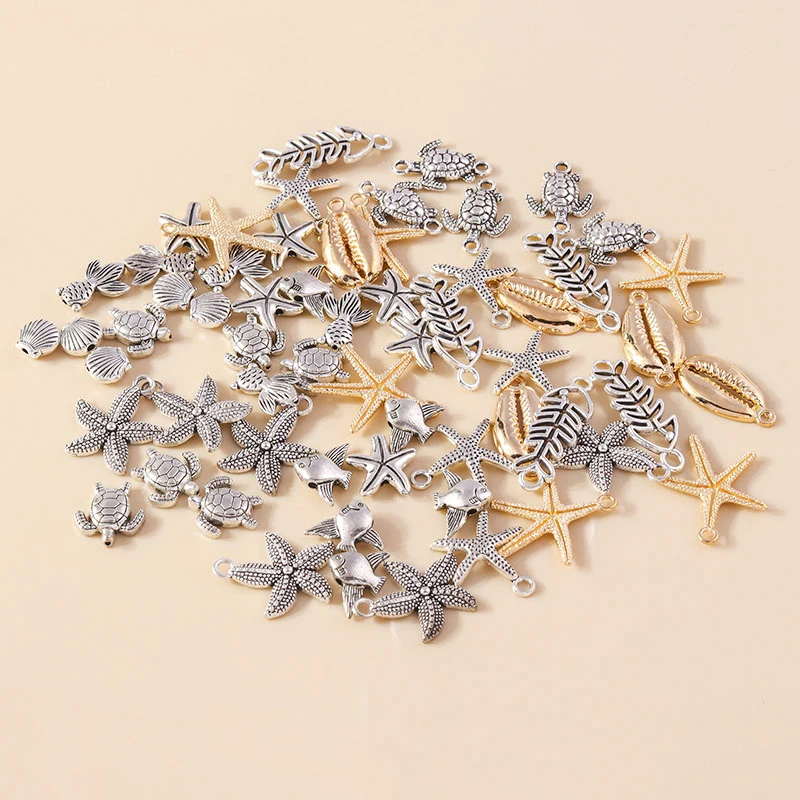 Leslie 20 Stück gemischte Legierung Meeresorganismus Charms Schildkröte Fisch Muschel Seestern Anhänger für Armband Halskette Schmuck Zubehör – Detail 5