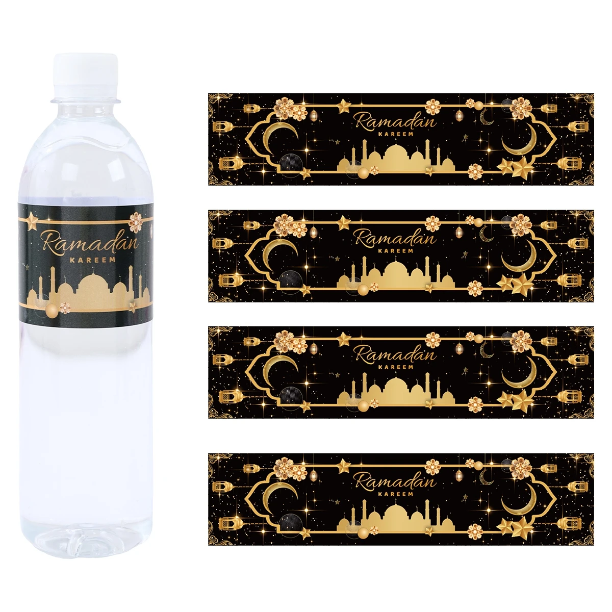 10/24pcs Eid Mubarak Labels Bottle Wrapper Sticker Ramadan Kareem Festival Party Supplies Water Bottle Cover Eid Al-fitr Decor