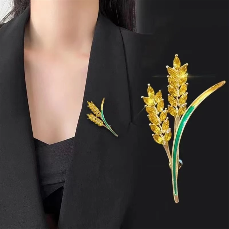 Brilliant Crystal Brooches Craftsmanship Ear of Wheat Lapel Pins Jewelry Accessories for Women's Suit or Sweater Y08E