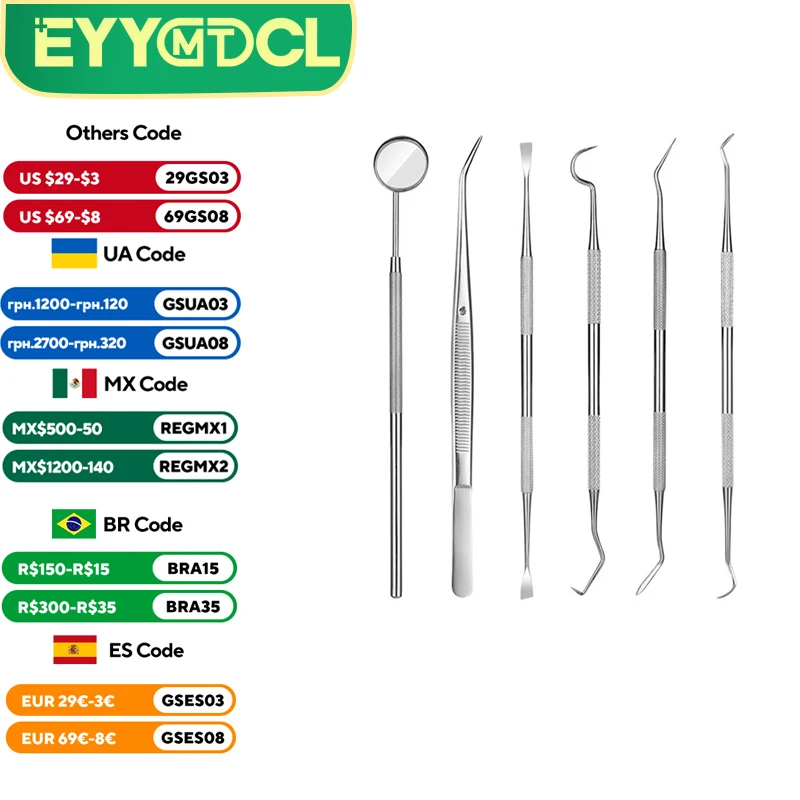 Dental Mouth Mirror Stainless Steel Multifunction Dental Sickle Tartar Scaler Teeth Pick Spatula Set Dentistry Tools Set