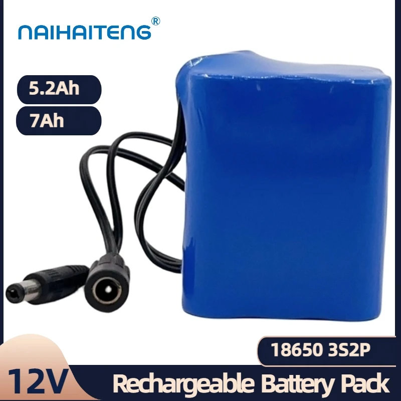 12V 5.2Ah 7Ah 18650 3S2P Lithium Li-ion Rechargeable Battery Pack Customizable For Electrical Equipment Camera Headlights etc.