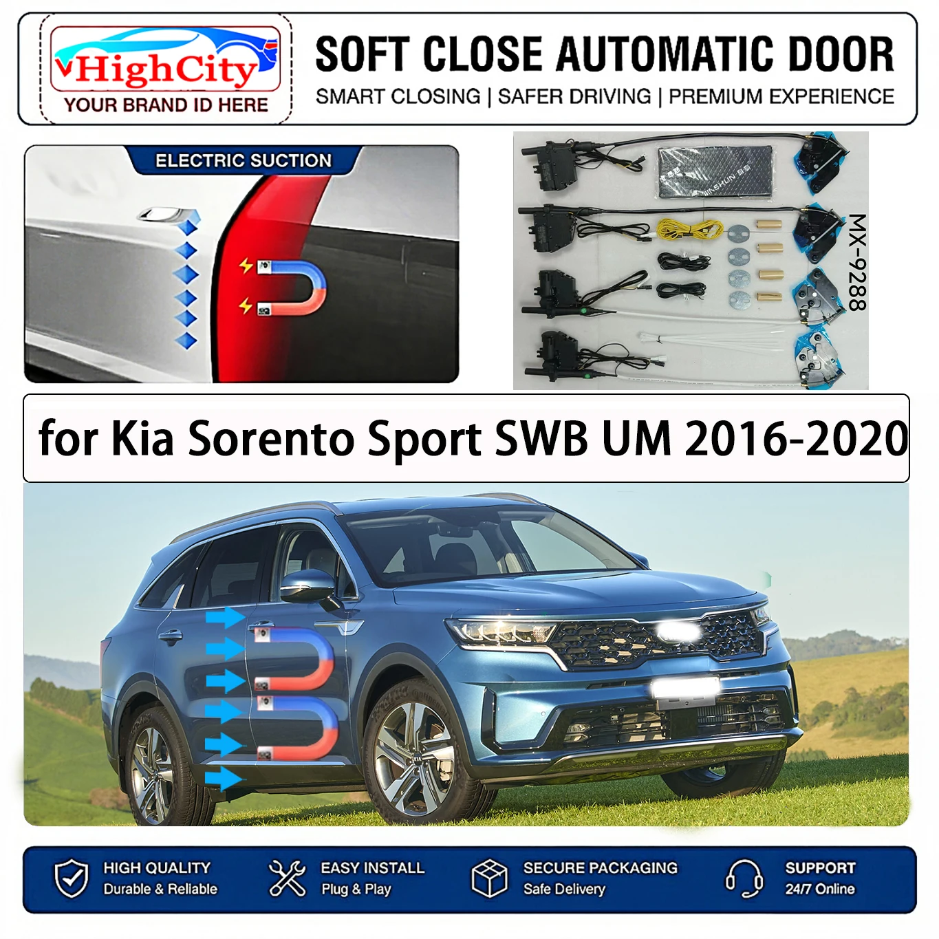 for Kia Sorento Sport SWB UM 2016-2020 OEM Electric Suction Soft Close Door Kit Smart Anti Pinch Auto Cinch Latch System No Slam