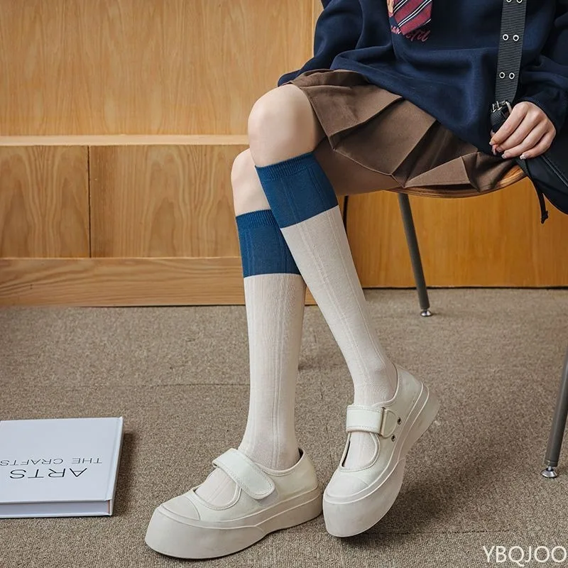 3 أزواج من الجوارب الزرقاء غير الرسمية المريحة للنساء لربيع وخريف، جوارب طويلة عصرية متعددة الاستخدامات حتى الركبة