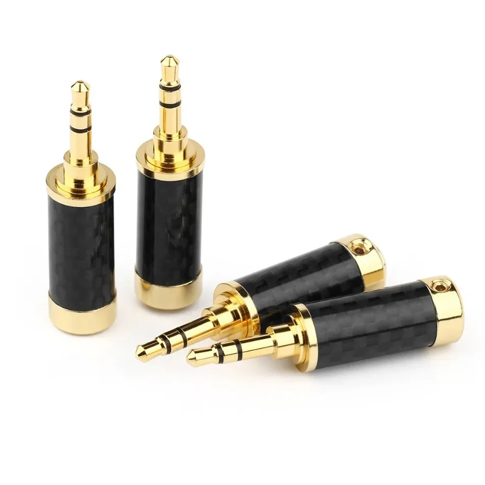 3.5mm Connector HiFi 3.5mm Audio Jacks 3 Pole Stereo Adapters DIY Repairing Earphone Splice Pole Carbon Fiber Connectors Black