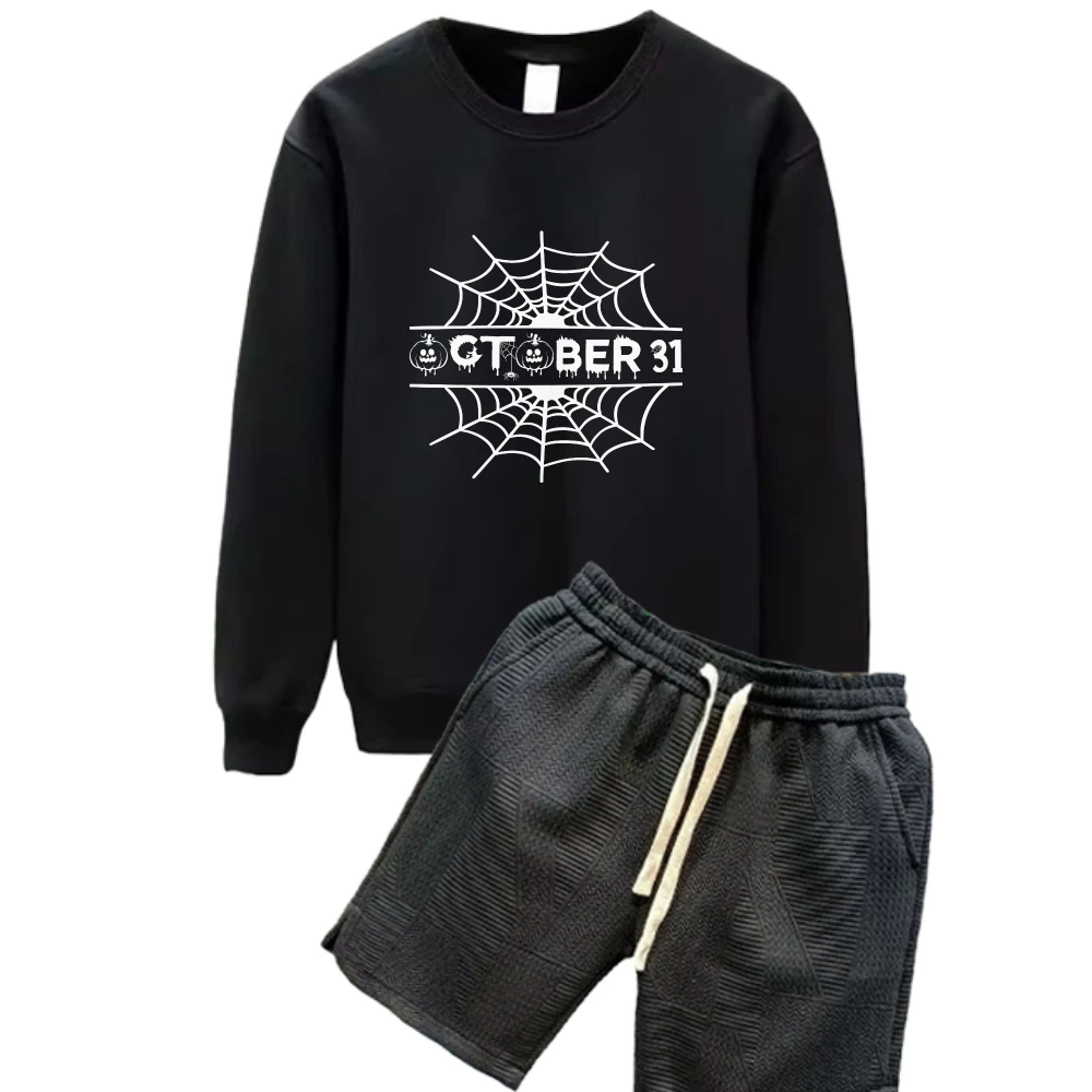 

2025 The English print of spider web suits Casual Men's Sets Long Sleeve Spring And Autumn Suits For Men Trendy Two Piece sets