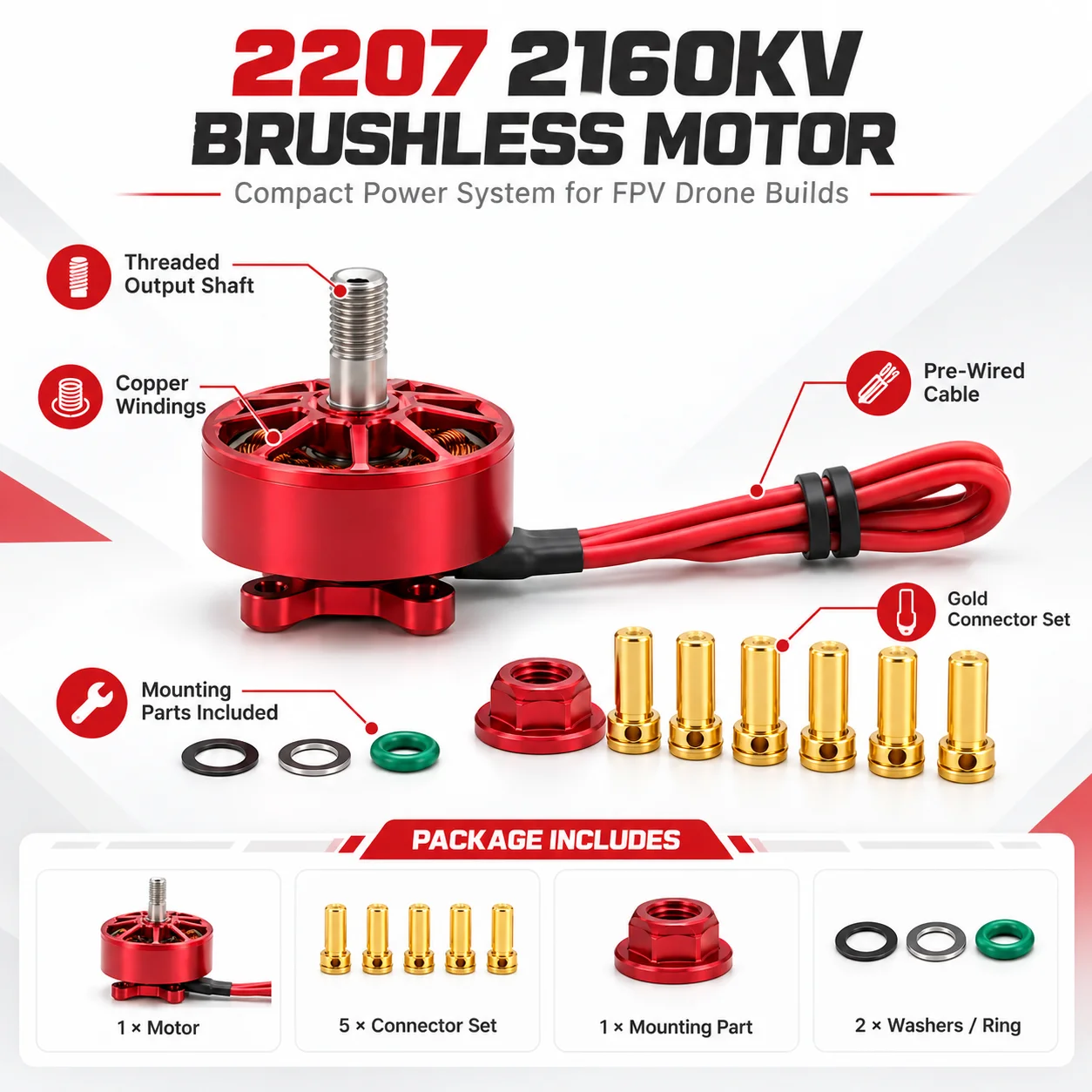 Suitable for VCI 2207 LT 2160KV Brushless Motor for FPV Racing Drone Quadcopter RC Multirotor Replacement Motor