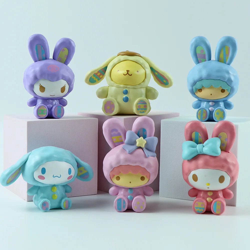 6PCS Sanrio Mymelody Doll Model Action Anime Figures Cinnamoroll PompomPurin Doll Model Toys Esports Room Desktop Ornament Gifts