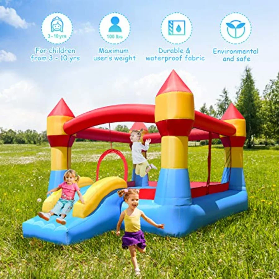 Casa de rebote inflable, bouncer deslizante para saltar para niños para húmedo y seco, bolsa de transporte, kit de reparación, estacas, ju inflable para interiores y exteriores