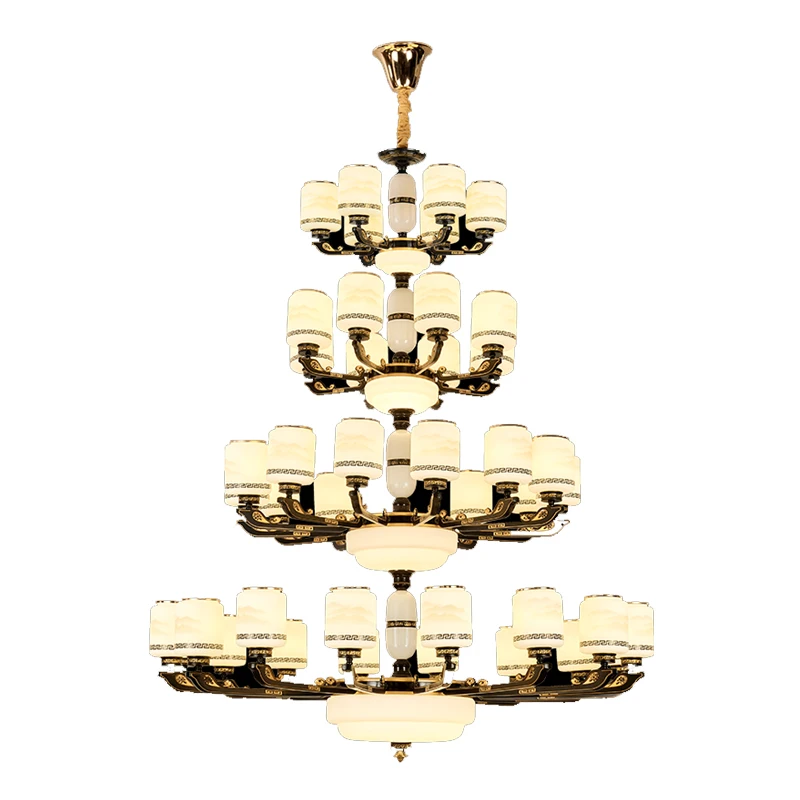 

Imitation Jade LED Chandelier Lighting Luxury Duplex Building Living Room Big Chandeliers Villa Hotel Hall Stair Pendant Lamps