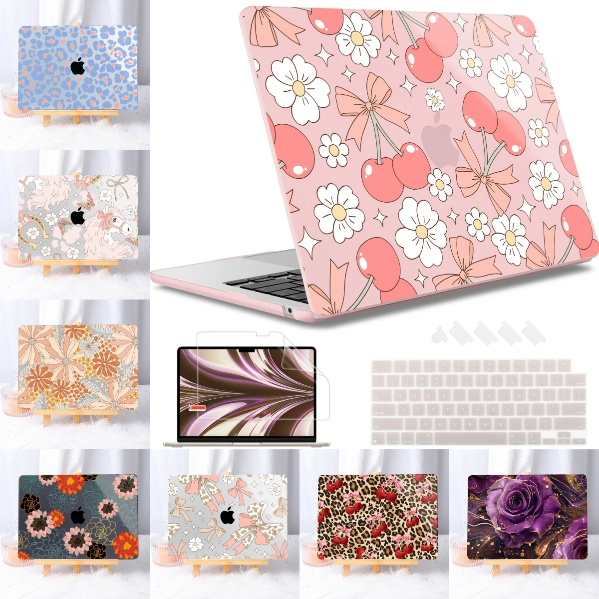 

Pink Cherry Print Hard Case For MacBook case 2025 M4 Air case 13 inch A3240 A3113 A2681 M2 M3 M4 Air 15 A2941 A2337 M1 Pro 13 14