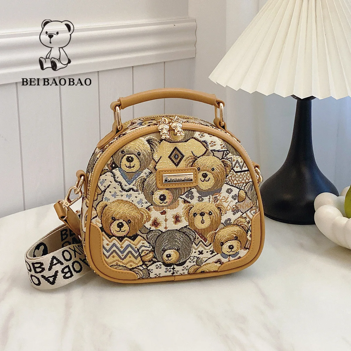 Beibao Summer New Product Single Shoulder Crossbody Bag Cartoon Bag Women\'s Canvas Bag Ins Style Small Round Bag Bolso de mujer