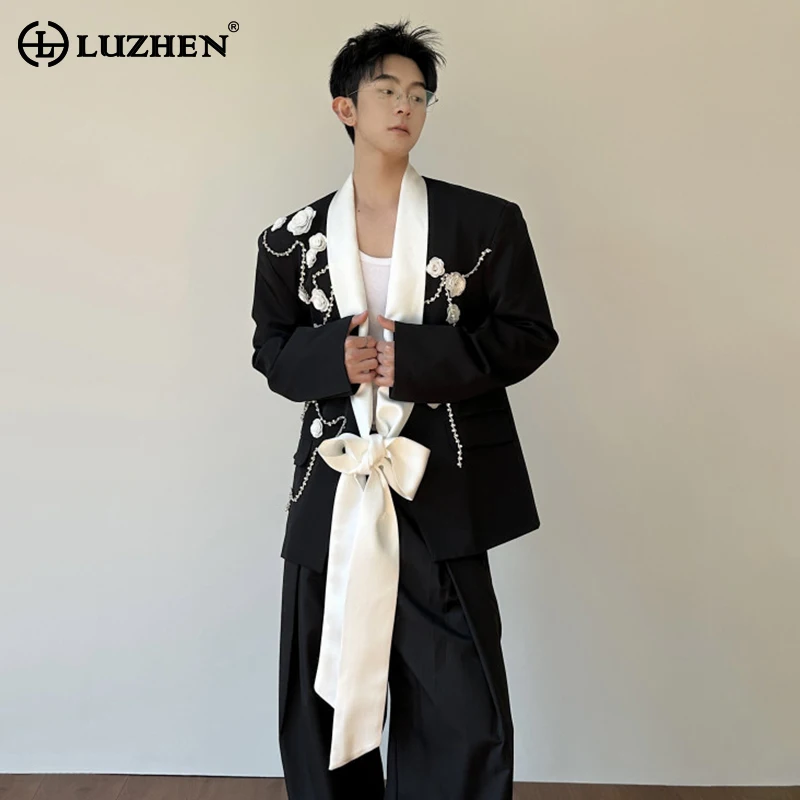 

LUZHEN 2026 Spring New Fashion Elegant Temperament Ribbon Decorate Blazer Coat Men's Handsome Luxury Casual Male Clothes JY5386