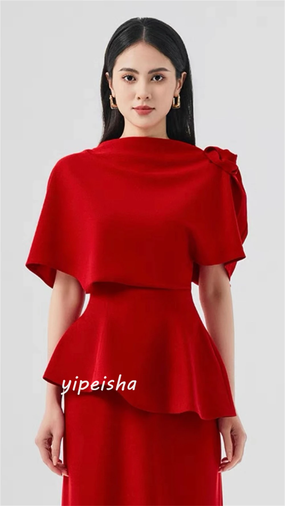  Evening  Sexy Casual  Jersey Ruched Party A-line High Collar Bespoke Occasion Gown Midi Dresses