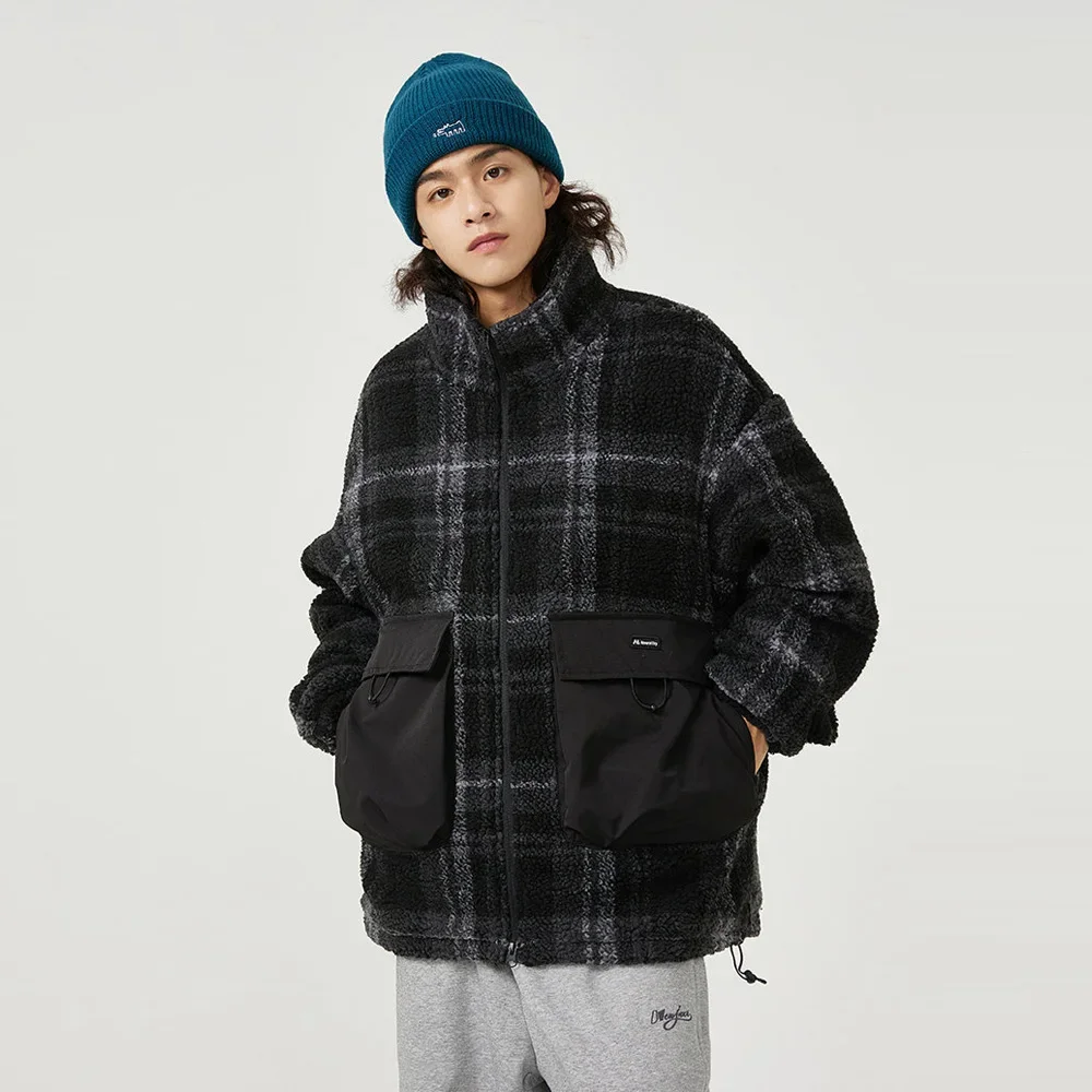 Men Winter Quilted Wool Loose Casual Fashion Vintage Thicken Warm Plaid Parkas Jackets Campus Couple Cityboy Cotton Coat Women