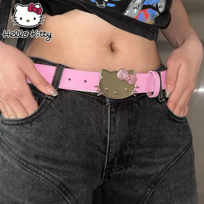 Sanrio Hello Kitty Women Belts Y2k Kawaii Fashion Girls Dress Jean Pants Waistband Belts PU Leather  Simple Metal Buckle Gift