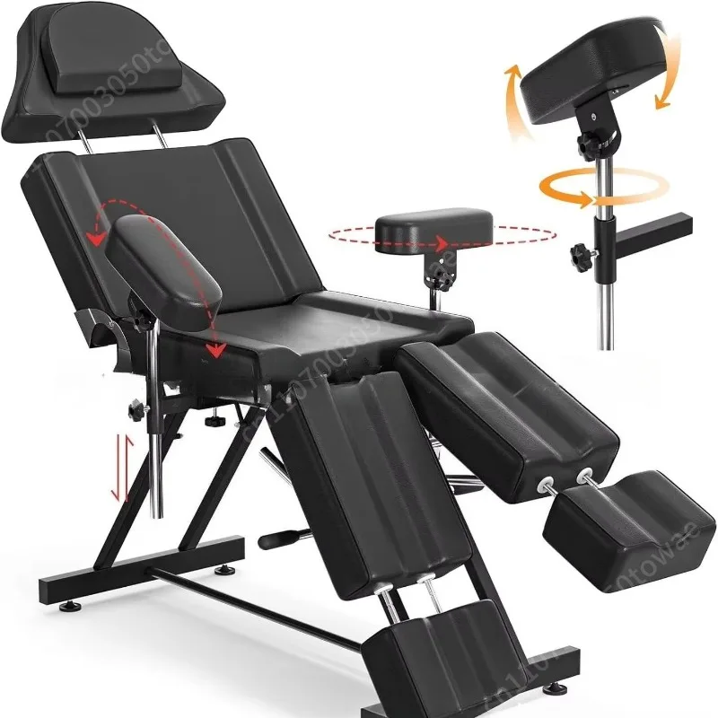 Multi-Functional Adjustable Tattoo Chair, Foldable Beauty Massage Bed, Reclining Pedicure Therapy Chair for Salon Studio