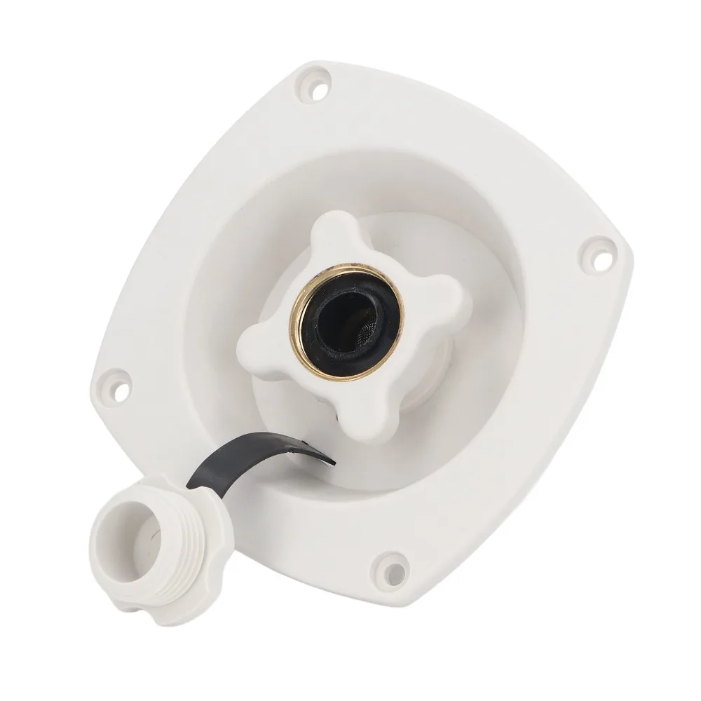 

Вход воды, белый настенный регулятор наполнителя, черный встроенный клапан, порт для впрыска пресной воды, запорный клапан для воды, кемпер