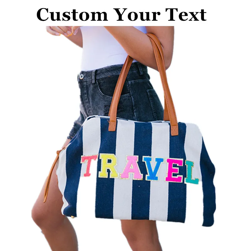 Customize canvas tote bag  custom striped tote beach mode tote bag Market Tote In Natural