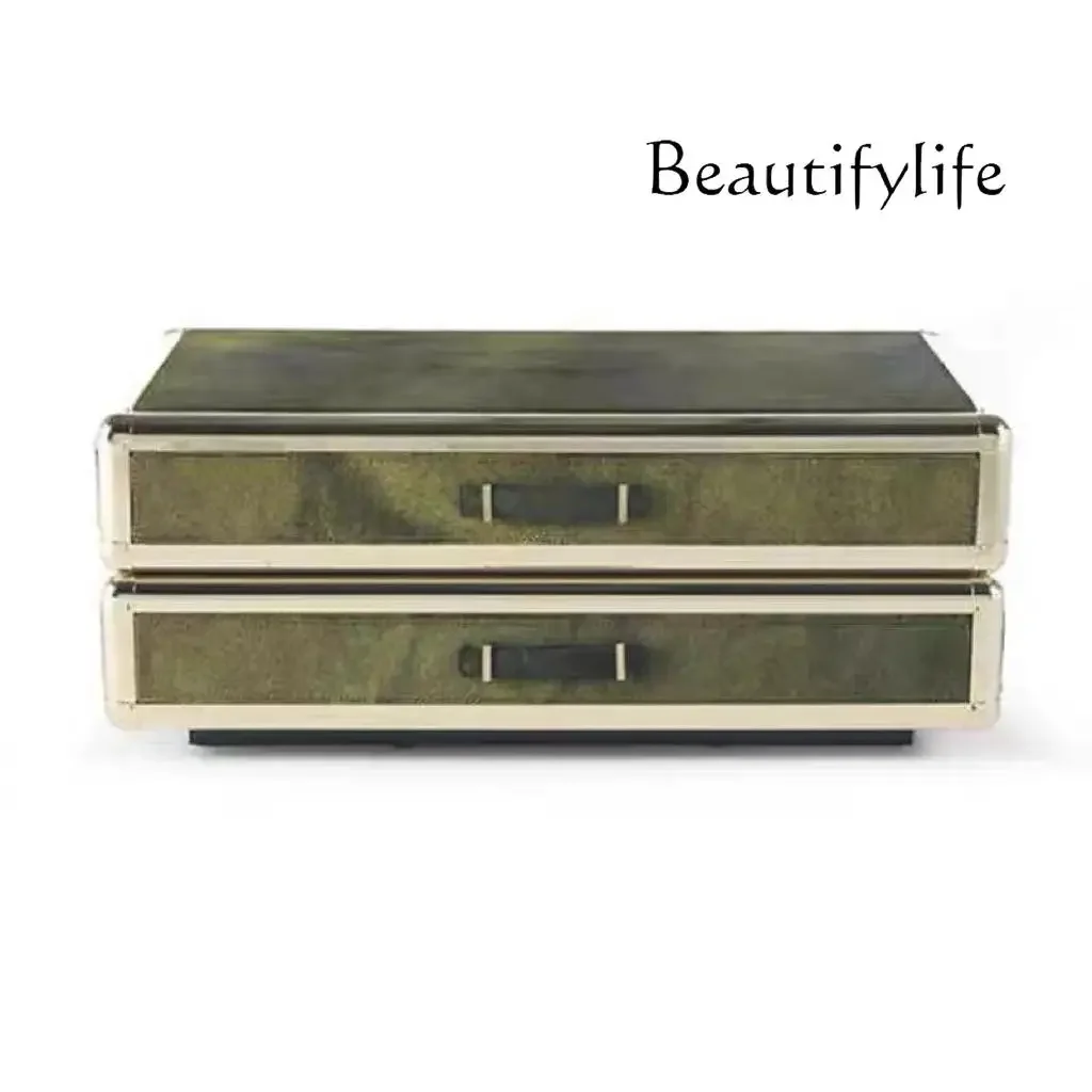 

C40 Italian Light Luxury Door Cabinet High-end Villa Horse Hair Drawer Locker Art Stainless Steel Chest Cabinet