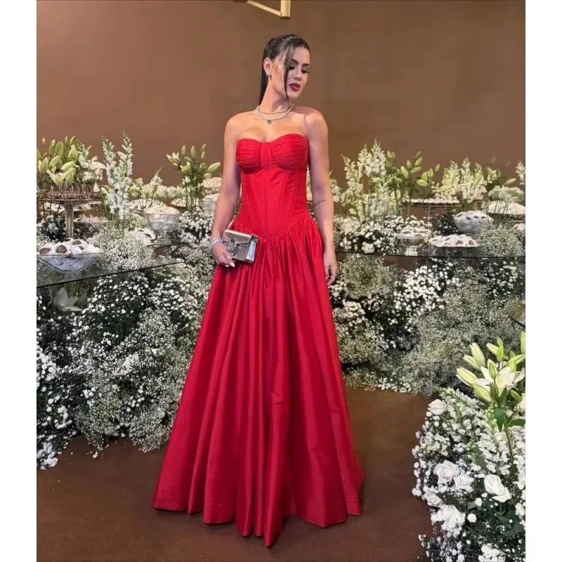 Women  Strapless Dresses Corset Structured Satin Long Evening Gown For Wedding Party Banquet Prom Events