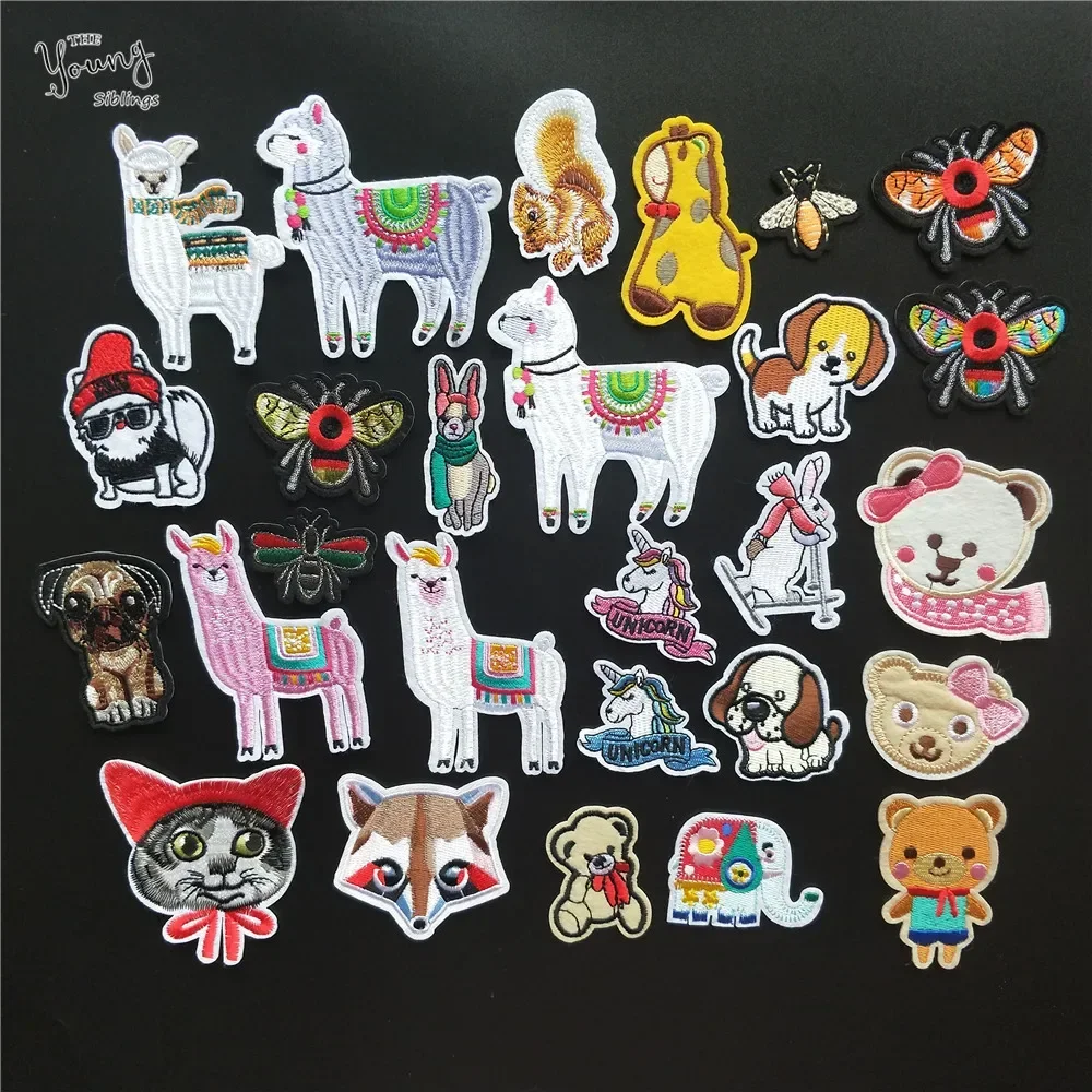 Mix Hot melt adhesive patches Cartoon Animal Embroidery patch Sheep Unicorn Dog stickers Iron on Stripes DIY Clothing Accessory