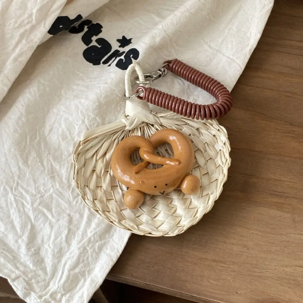 

Kawaii Bagel щелочной хлеб кулон брелок милый пальмовый лист вентилятор кулон брелок сумка подвесная сумка круассан аксессуар подарок