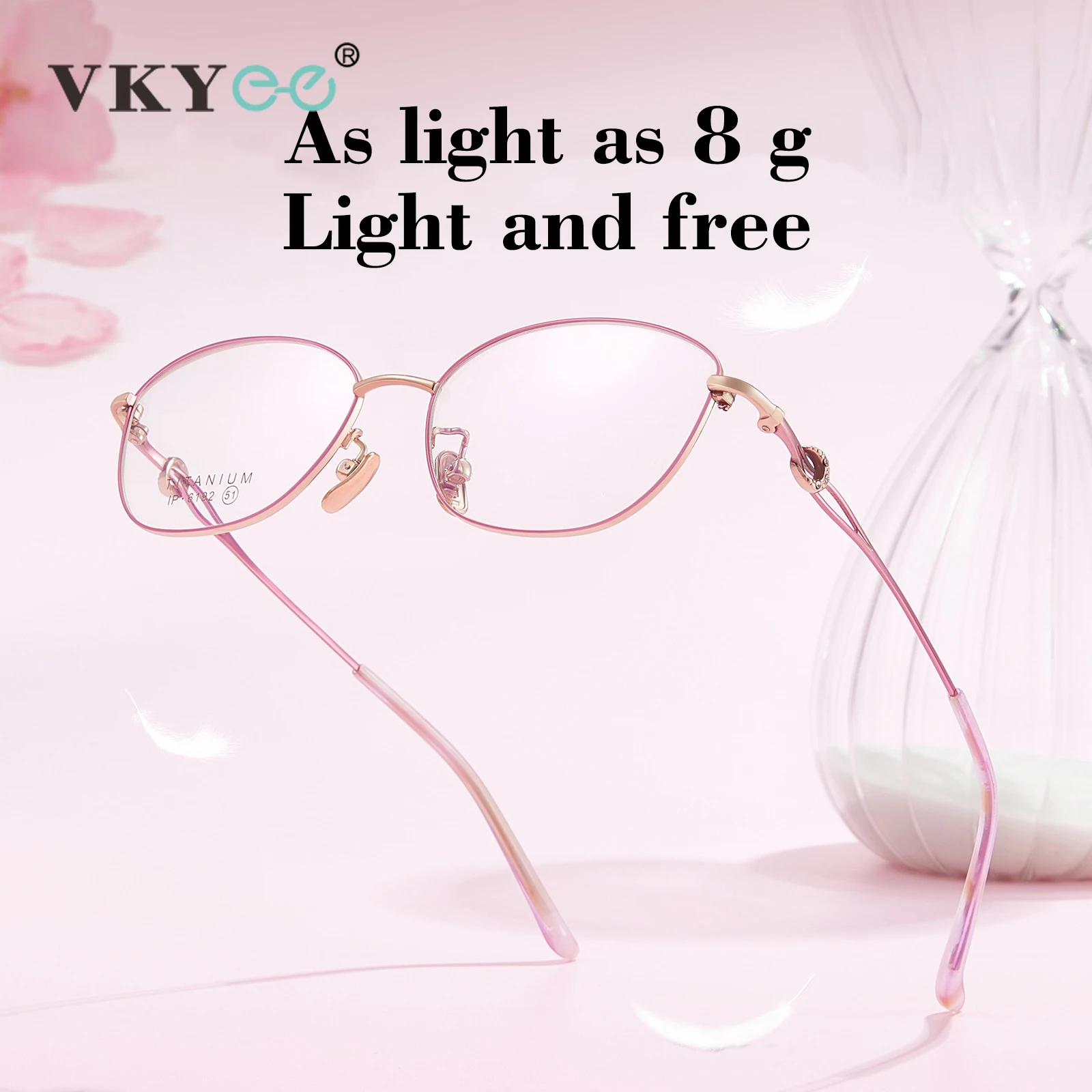 VKYEE موضة البيضاوي إطار صغير تصميم التيتانيوم النقي المرأة مكافحة نظارات الضوء الأزرق وصفة طبية مخصصة اللونية 6192