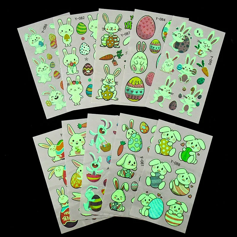 Luminous Tattoo Sticker 10pcs/Set Temporary Tattoos Easter Rabbit Kids Stickers Happy Easter Party Cute Tattoo Decoration Supply