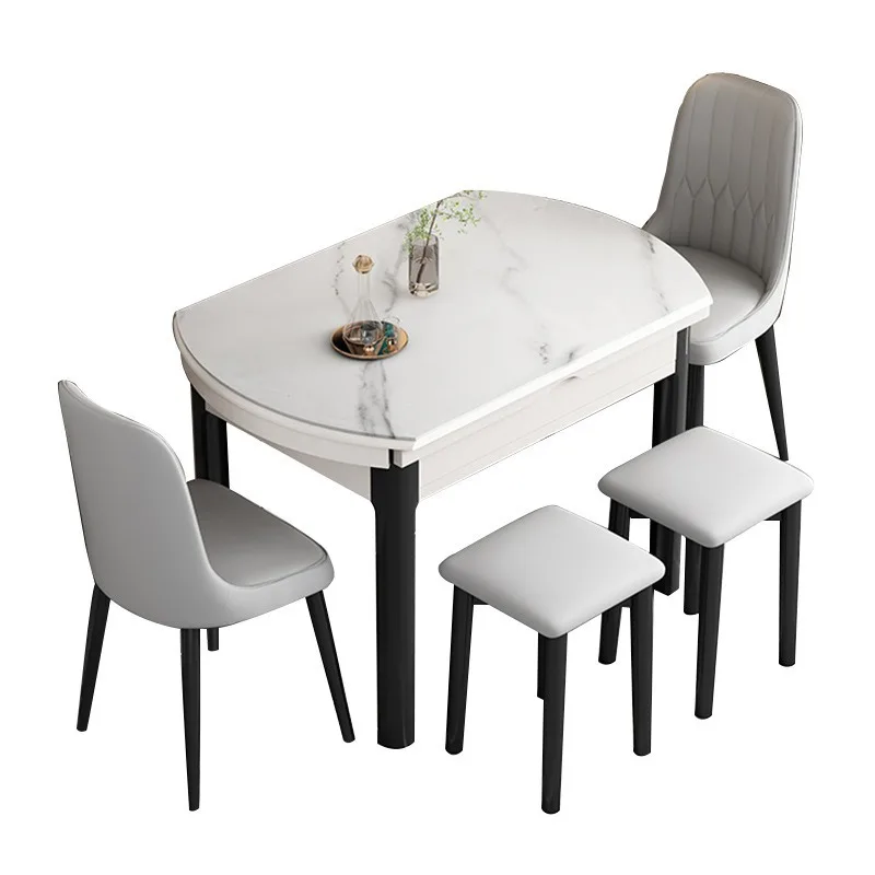 

Tempered glass dining table household small apartment dining table solid wood square and round dual-purpose folding telescopic