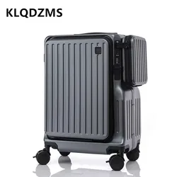 KLQDZMS Carry-on Travel Luggage Front Opening Laptop Boarding Case USB Charging Trolley Case 20 Inch ABS+PC Cabin Suitcase