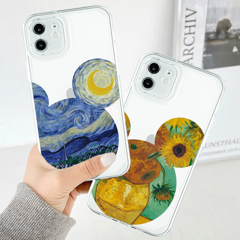 Transparent Impressionist Character Illustration Case For iPhone 11 12 13 Pro MAX Mini X XS Max XR 7 8 Plus SE22 TPU Soft Case