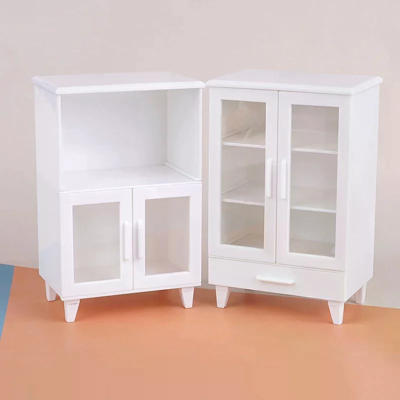 1Set 1:12 Dollhouse Miniature White Cupboard Display Cabinet Storage Lockers Furniture Model Decor Toy Doll House Accessories