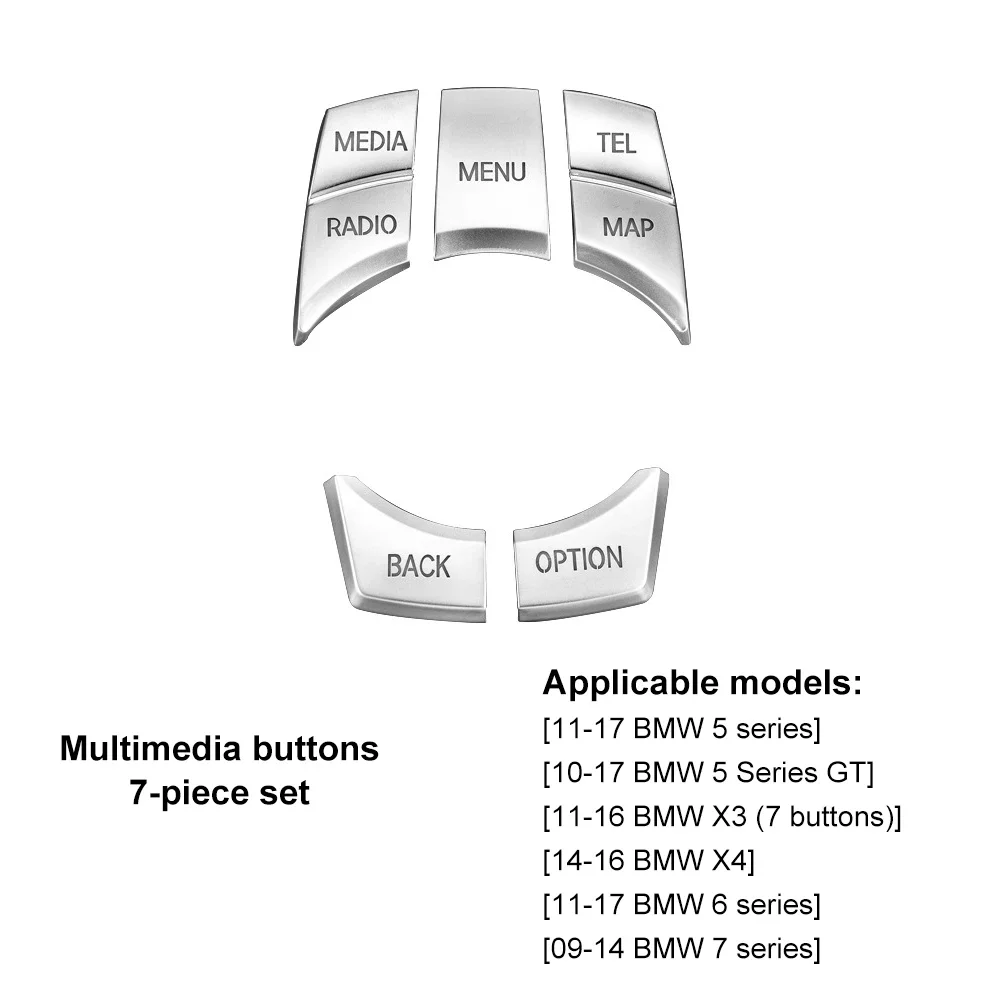 Chrome Central Console Multimedia Button Kit Multi Media Control Key Cover for BMW 3 4 5 6 Series X5 X6 Gt2 Interior Accessories