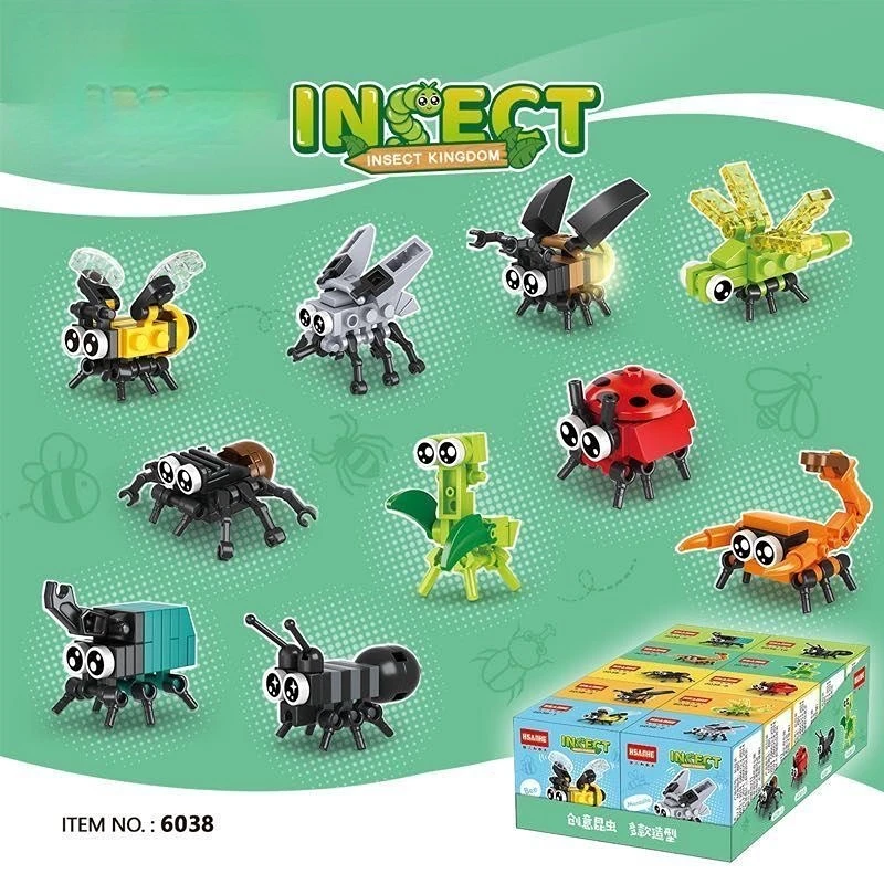 Creative Expert Mini Insects Animal Model Building Block Butterfly Bricks Model Educationa10 in 1 Kit Toy Birthday Gift for Kids