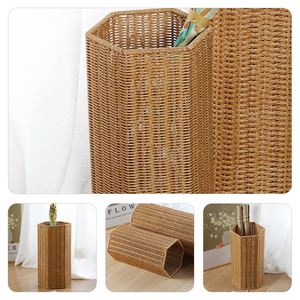 Umbrella Holder Imitation Rattan Stand Bucket Home Storage Basket Artificial for Reed Indoor Khaki Entryway Elderly