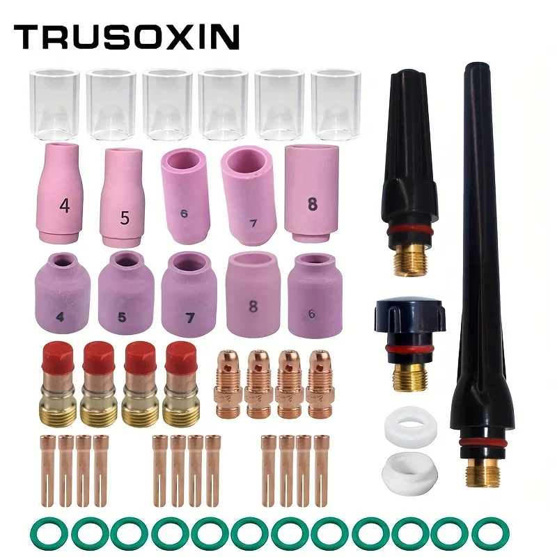 53Pcs TIG Welding Torch Stubby Gas Lens 10 Pyrex Glass Cup Kit Accessories for DB SR WP-17/18/26 TIG Welding Torch