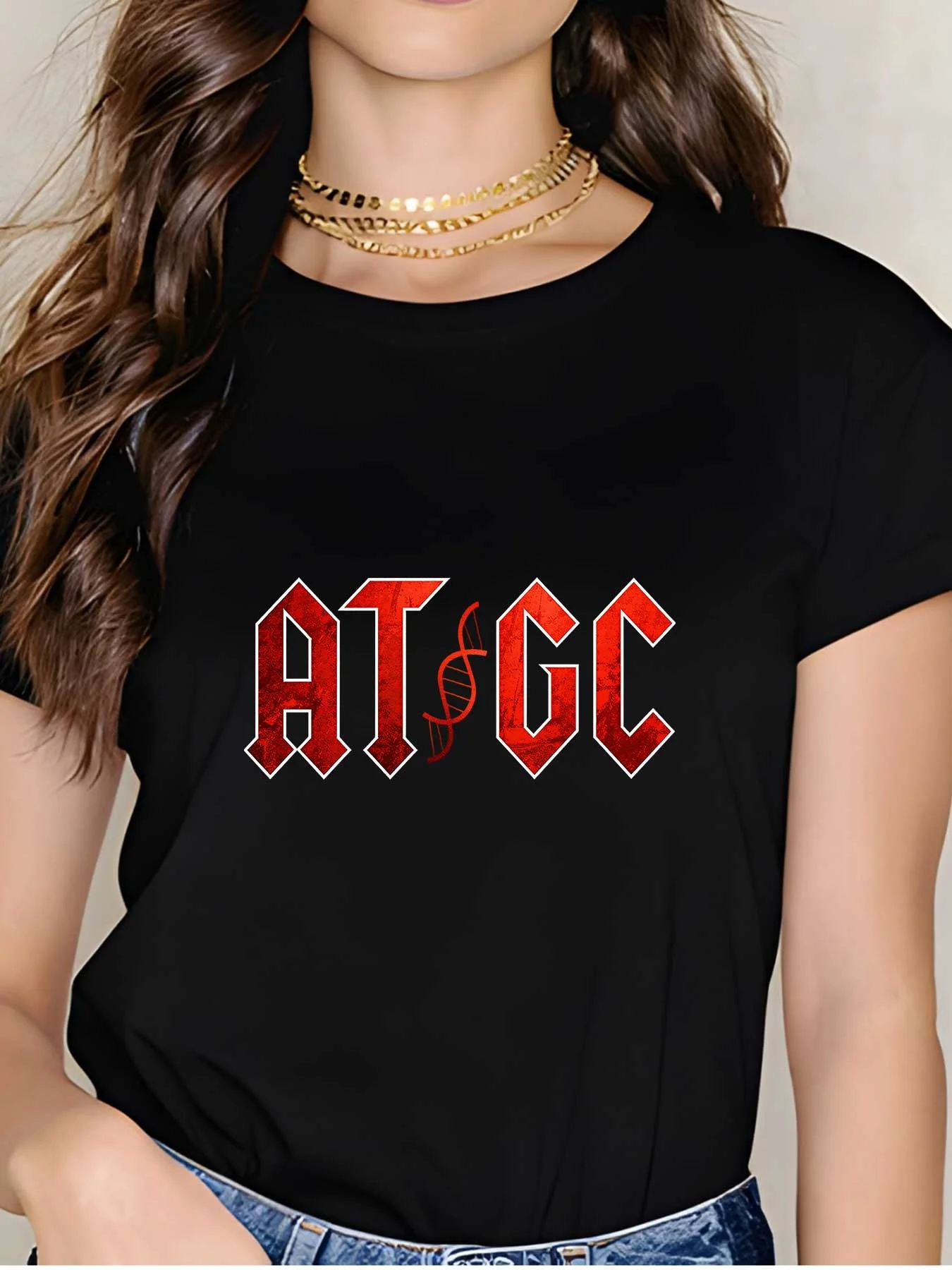 180g Weiches, Bequemes Grafik-T-Shirt mit ATGC DNA-Design für Damen, Ideal für Sommerspaß, Familienausflüge, Firmenpicknicks & Tee